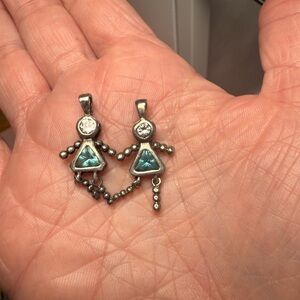 Two December Birth Stone Silver Tone Geometric Pendants‎ 90s